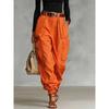 Street Style High Waist Cargo Pants Loose Wide Leg Trousers No Stretch Regular Thickness