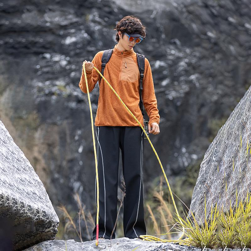 Outdoor Winter Half-Zip Fleece Stand Collar Warm Double-Sided Hoodie Double Extra Large