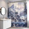 Rideau de douche Famille de loups réaliste Paysage de montagne Décor de salle de bain imperméable Rideau esthétique Forêt d'hiver XL