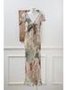 Bohemian Deep V Asymmetrical Dress: Two-Piece Set with Short Sleeves, Slim Fit, and Long Skirt