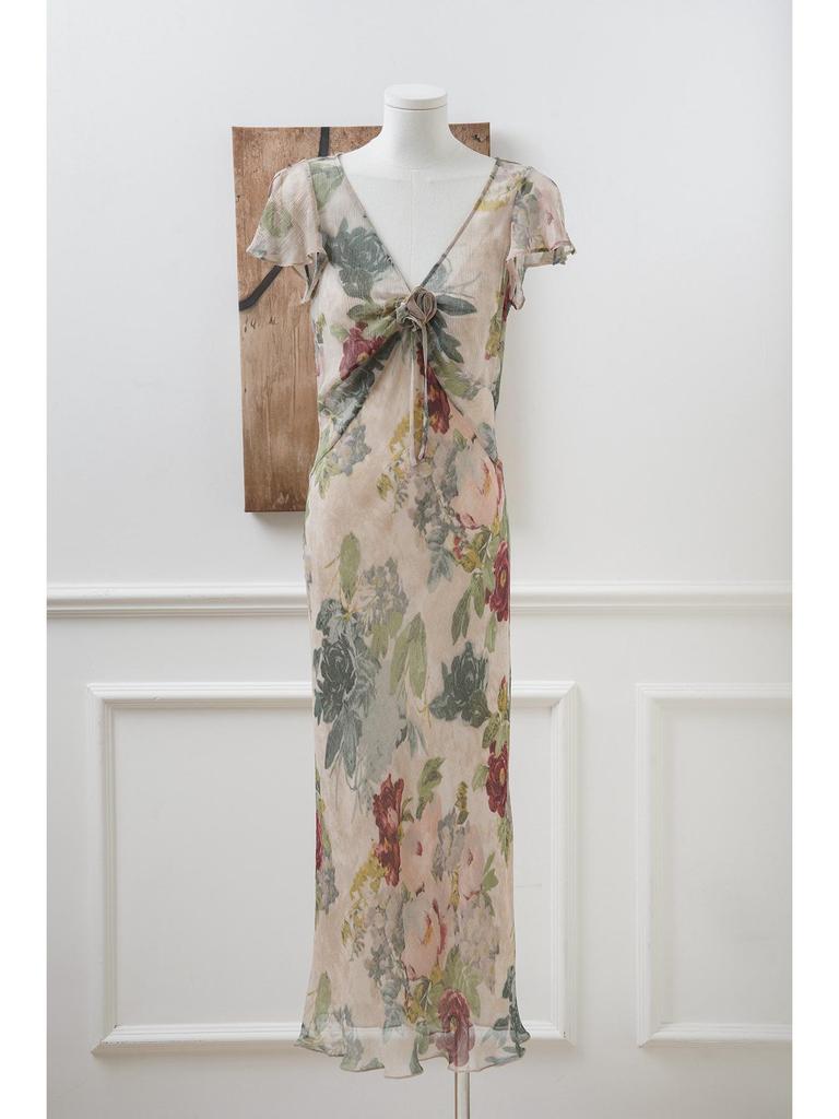 Bohemian Deep V Asymmetrical Dress: Two-Piece Set with Short Sleeves, Slim Fit, and Long Skirt