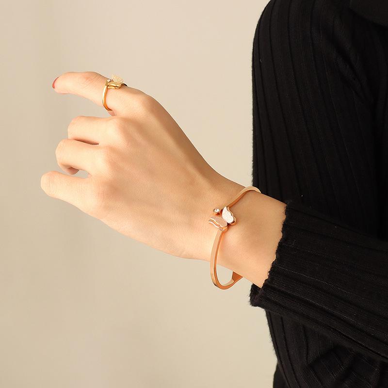 Korean Wave Frosted Butterfly Zircon Open Cuff Bracelet - Elegant Geometric Women s Accessory