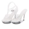 Beliebte Sexy Super High Heels 13CM Dünner Absatz Wasserdichte Plateau-Sandalen Pantoletten Transparente Kristallschuhe Hochzeitsschuhe Bankett
