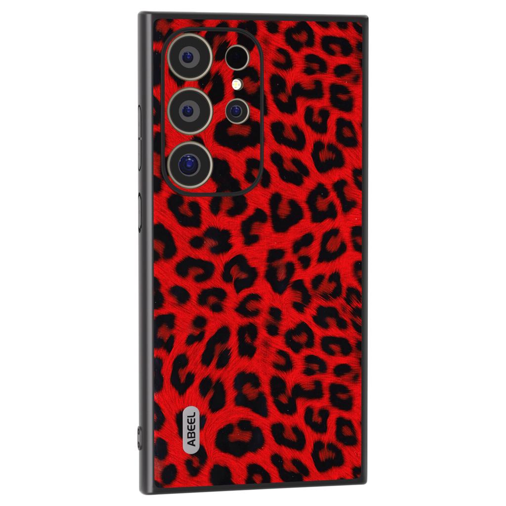 ABEEL For Samsung Galaxy S24 Ultra Case Leather Coated PC+TPU Back Phone Cover with Leopard Pattern