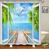 3D Window Opening Scenery Beach Landscape Printing Shower Curtain Washable Fabric Curtain Bathroom Decoration with Hook Curtai
