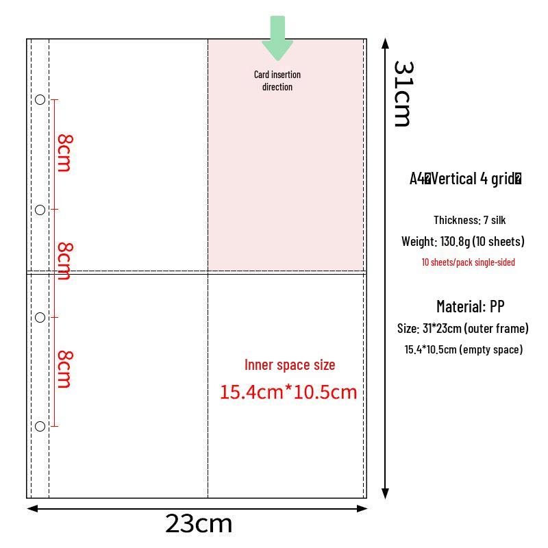 Transparent A4 and A5 Card Album Refills: 4-Pocket, 9-Pocket, 4-Inch Photo Pages