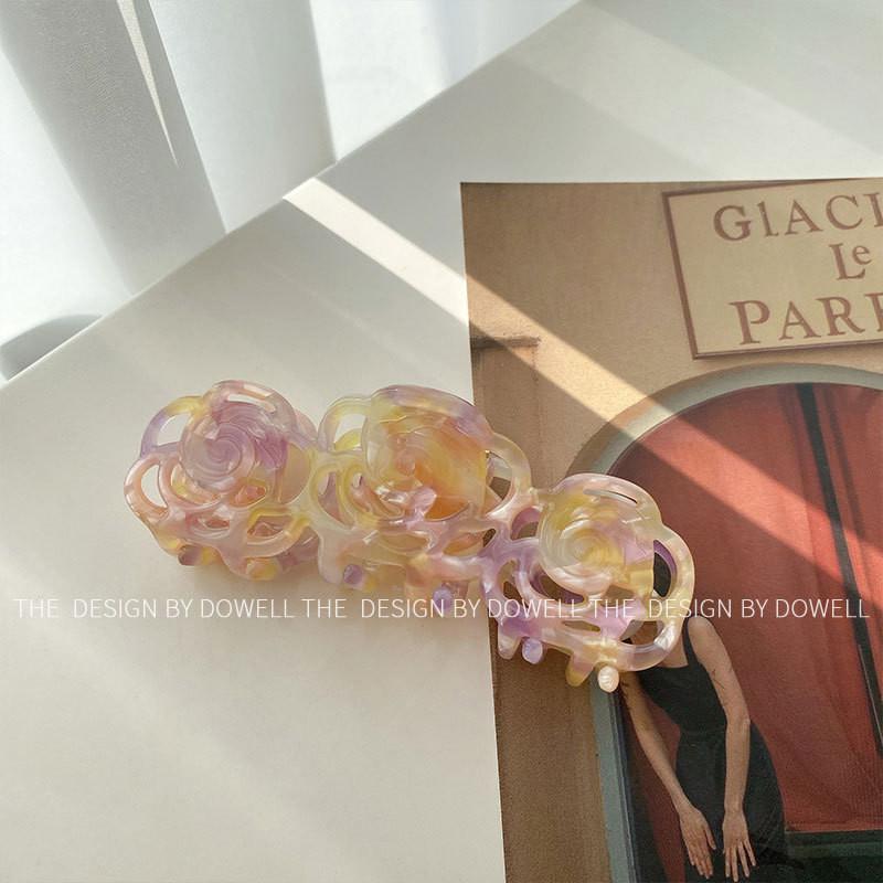 Vintage Style Flower Hair Claw Clip In Colorful Purple And Blush Pink Designs