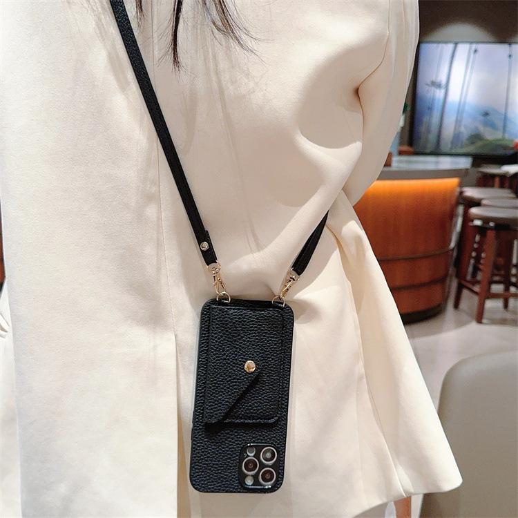 Applicable To iphone12ProMax Lychee Pattern Card Bag, Mobile Phone Case Envelope, Oblique Span Card, Apple 11 Protective Case 7G.