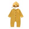 Newborn Infant Baby Boys Girls Solid Single Breasted Romper Jumpsuit+Hat Outfits