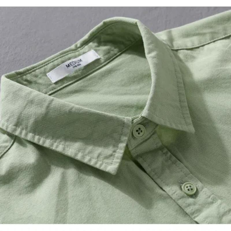 Spring and Summer Long Sleeve Mens Shirts Korean Version Solid Color Slim Shirts Comfort Pure Cotton Turn Down Collar Solid Color Casual Tops