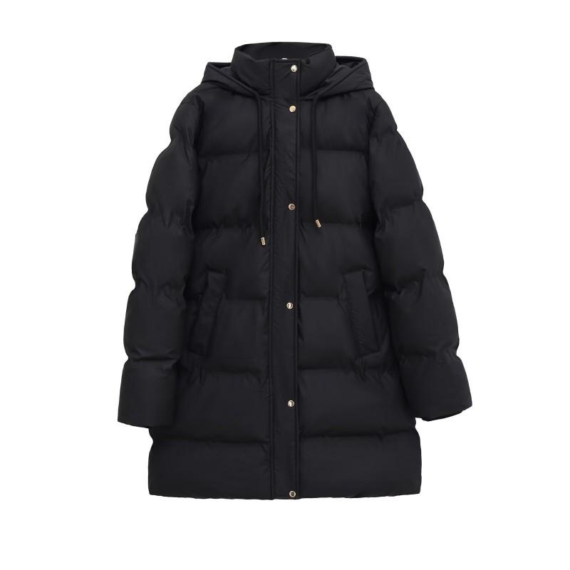 Womens Hooded Cotton Blend Long Sleeve Mid-Length Casual Coat Loose Fit Street Style Winter Outerwear