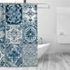 Blue and White Patchwork Tile Shower Curtain  - Durable Polyester, Easy Clean, Ideal for Bathroom & Bathtub Decor