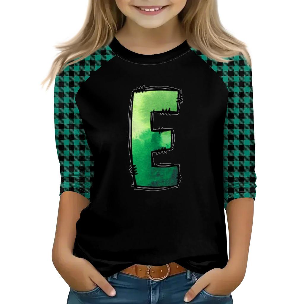 Oberteile für junge Mädchen von 4–16 Jahren, Rundhalsausschnitt, 3/4-Ärmel, T-Shirts, trendige Oberteile, Outfit-T-Shirts