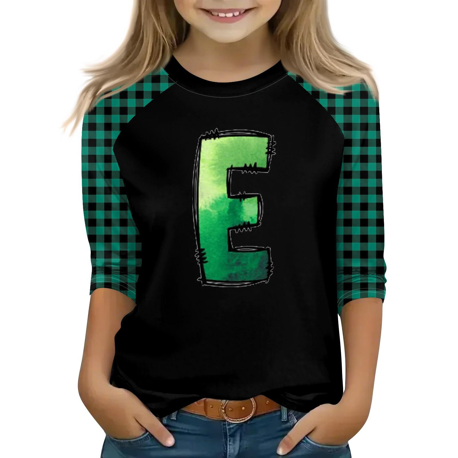 

Топы для девочек 4-16 лет с круглым вырезом и рукавами 3/4 Футболки Модные топы Наряды Футболки 160 зелёный