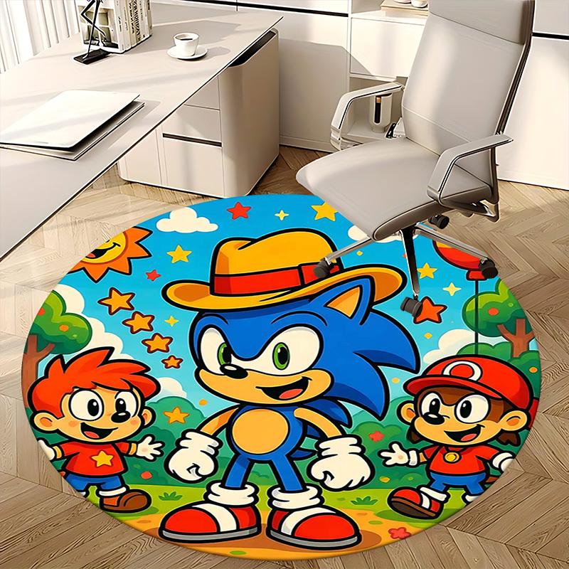 1 Stück Sonic the Hedgehog Anime Design Runder Teppich - Bürostuhlmatte, Rutschfester Teppich für Heimdekoration, Wohnzimmer, Schlafzimmer, Spielzimmer