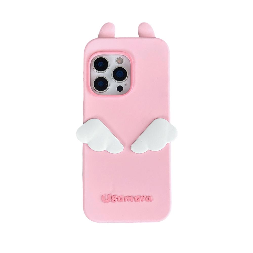 

Cute 3D Angel Wings Rabbit Soft Silicone Phone Case For iPhone 17 16 15 14 13 Pro Max Shockproof Japanese Anime Back Cover iPhone 15 розовый