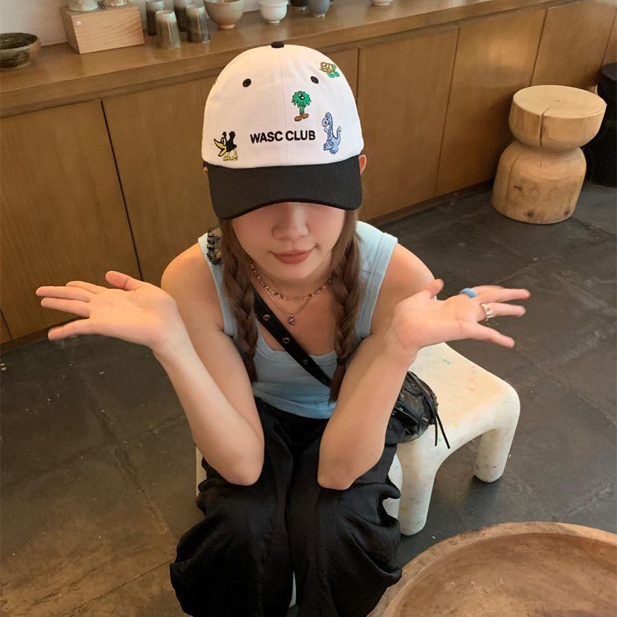 Same color blocked vintage cartoon pattern children's fun baseball cap, women's animal embroidery soft top sunshade duckbill cap
