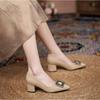 Size 31-44 Fashion Women Pumps Rhinestones Buckle Thick Heel Shoes Women Shallow Mouth Wedding Party Office High Heels