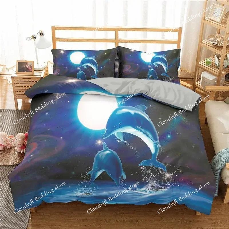 Set Biancheria da Letto Delfino dell'Oceano per Bambini Adulti Stile Boho a Tema Marino Copripiumino Microfibra Copripiumino Creature Marine Arredamento Camera da Letto