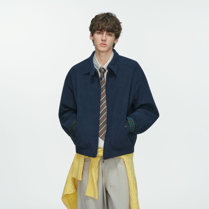 

Dream Made American Retro Barn-Style Corduroy Stand-Up Collar Jacket for Men, Autumn 2025 New Style Lapel Jacket Navy blue 2XL