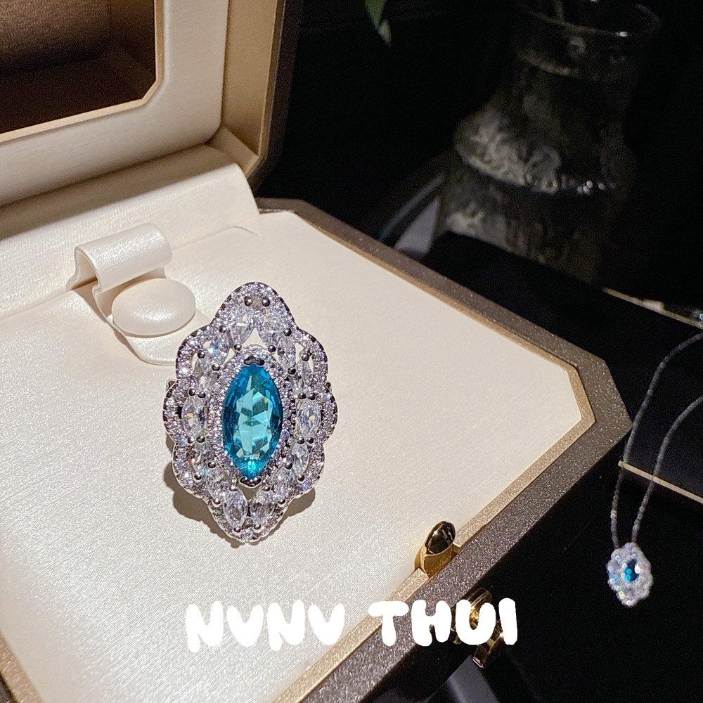 Flower Silk Color, Horse Eye Aquamarine Flower Necklace, Banquet Haute Couture Sugar Cube Zircon Water Drop Earrings Set