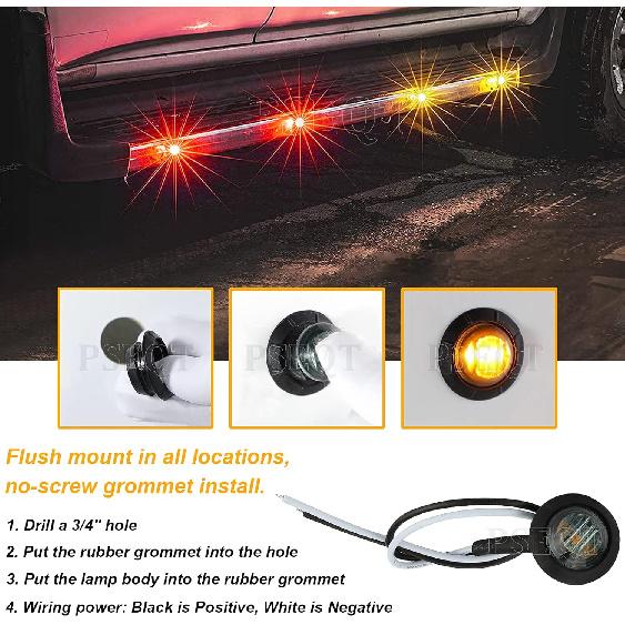 PSEQT 3/4 Inch Trailer Marker LED Lights, Side Clearance Indicators Tail Light Waterproof For Trailer Truck Car Bus Van Pickup RV Wrangler ATV UTV