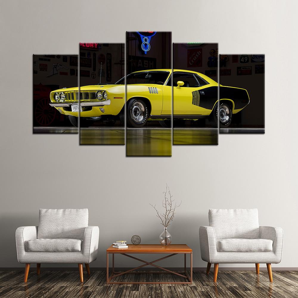 5 Piece Modular Home Decor Poster Wall Art 1971 Plymouth Hemi Barracuda Supercar Canvas Paintings