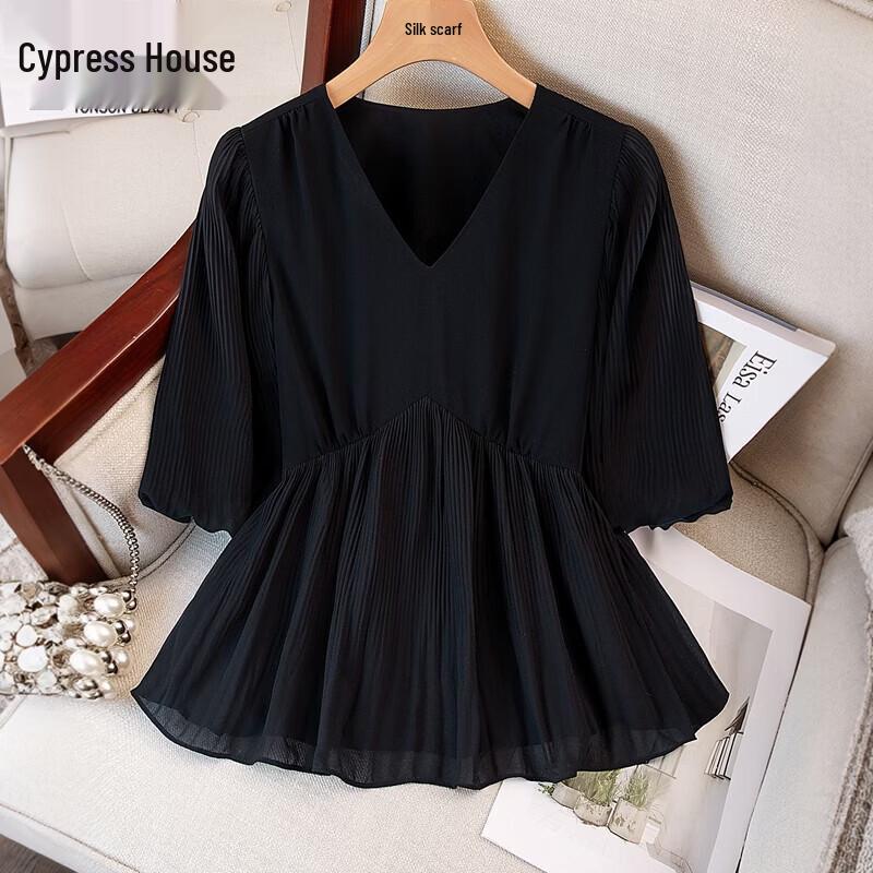 Women s French V-Neck Chiffon Blouse M