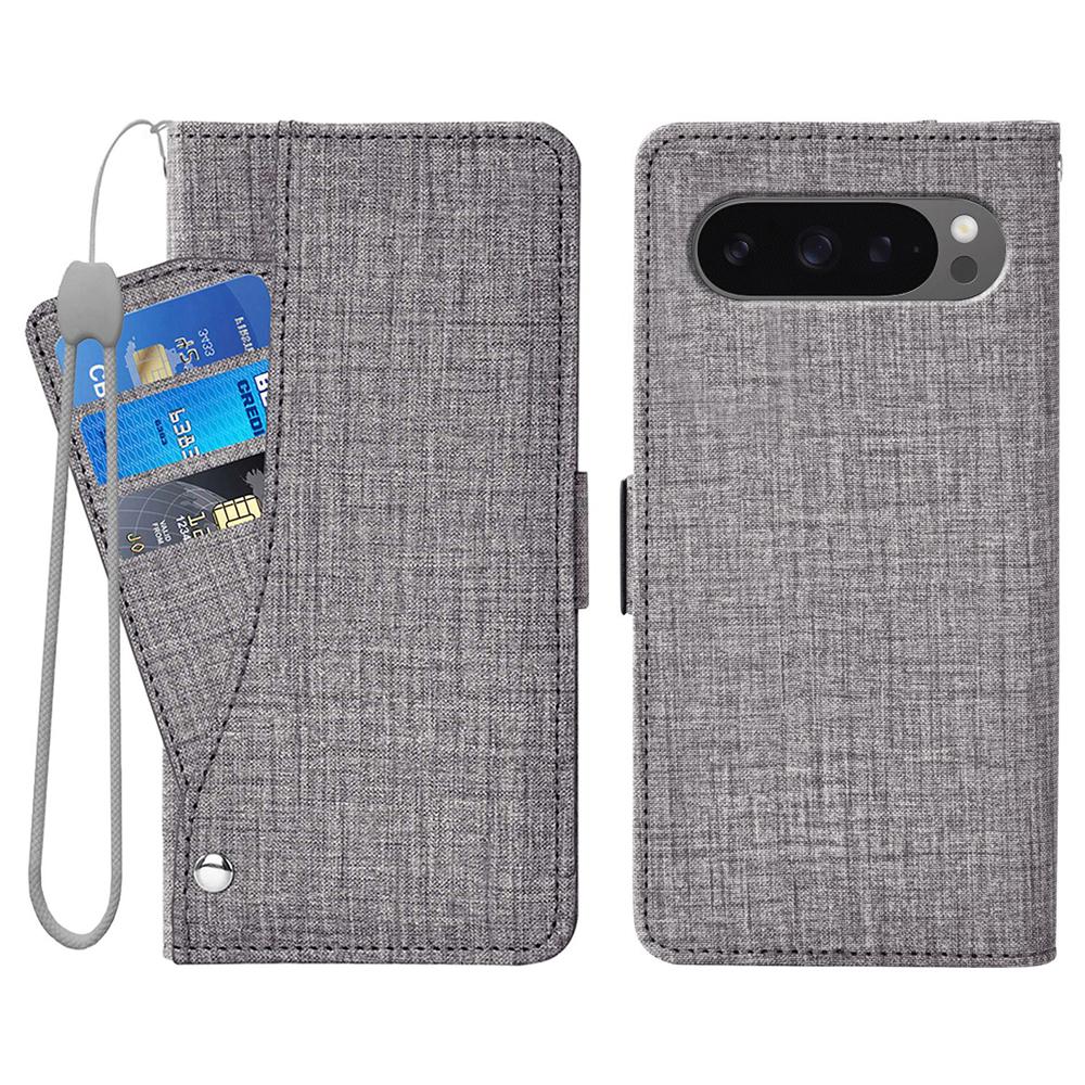 

Phone Case For Google Pixel 10/10 Pro/9/9 Pro Jean Cloth Texture PU Leather Wallet Cover with Rotating Card Slots