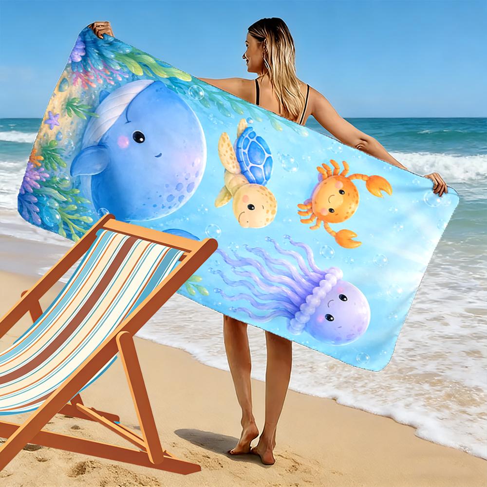 Cute Cartoon Sea Animals Print Towel Beach Towel Quick-drying for Travel Outdoor Sports Jogging Beach and Swimming