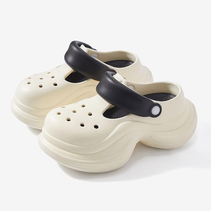 Thick-soled hole shoes women's 2025 new summer outer wear wedding dress artifact heightened heel non-slip sand sandals slippers