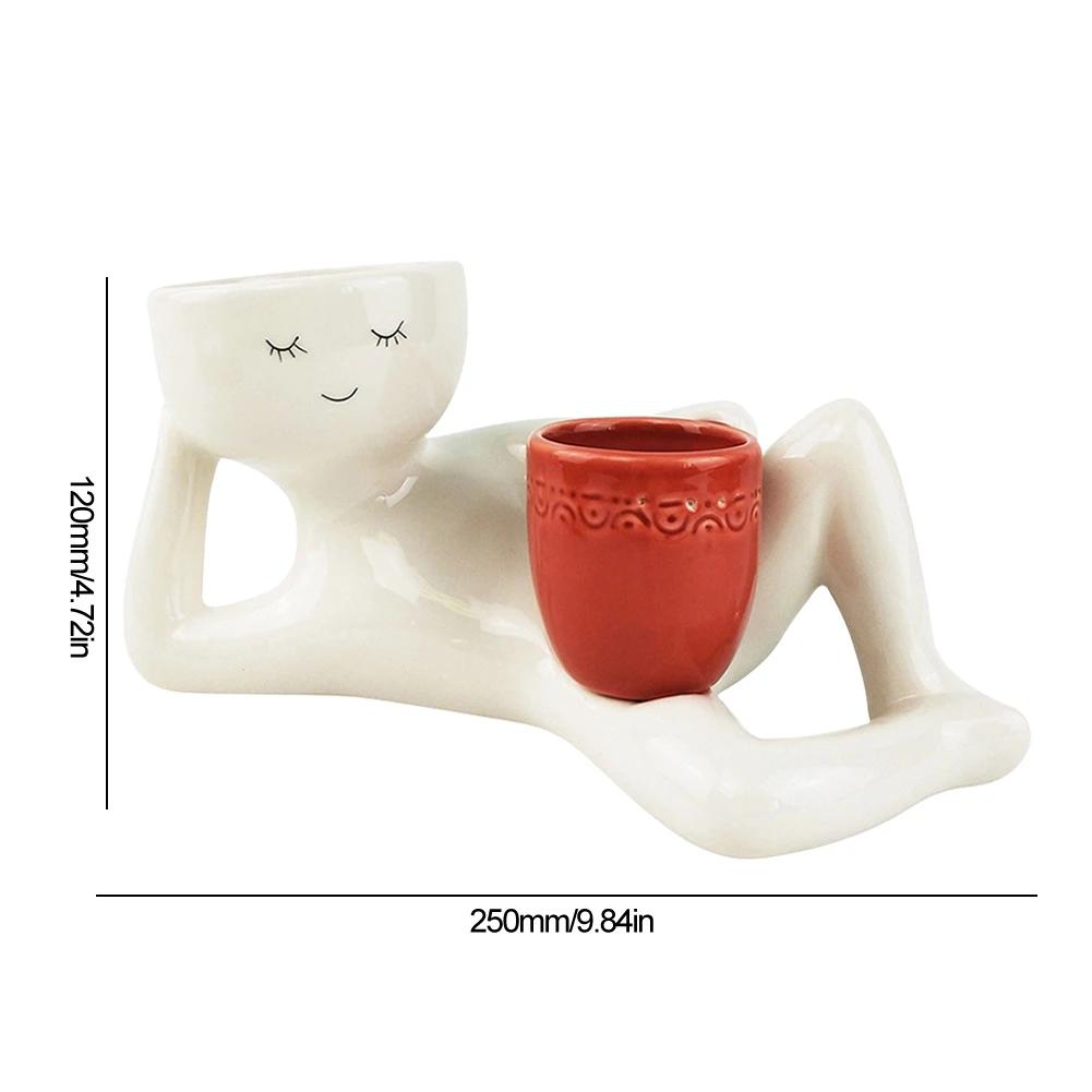 Face Flower Pot Planter Figure Art Statue Ornament Home Human Resin Decorative Potted with Drainage Hole Succulents Vase