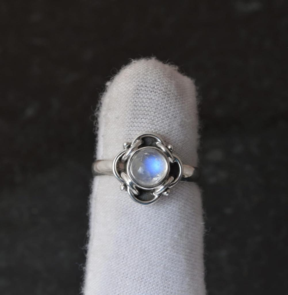 Moonstone Round Gemstone Ring, Solid 925 Sterling Silver Ring, Bohemian Ring, Unique Gift, Birthstone Jewelry