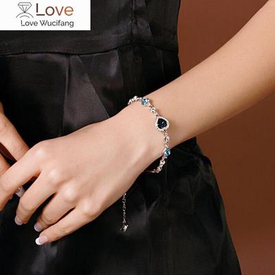 Ocean Heart Crystal Rhinestone Bracelet For Women Femme Girl Gift Stainless Steel Chain Bracelets