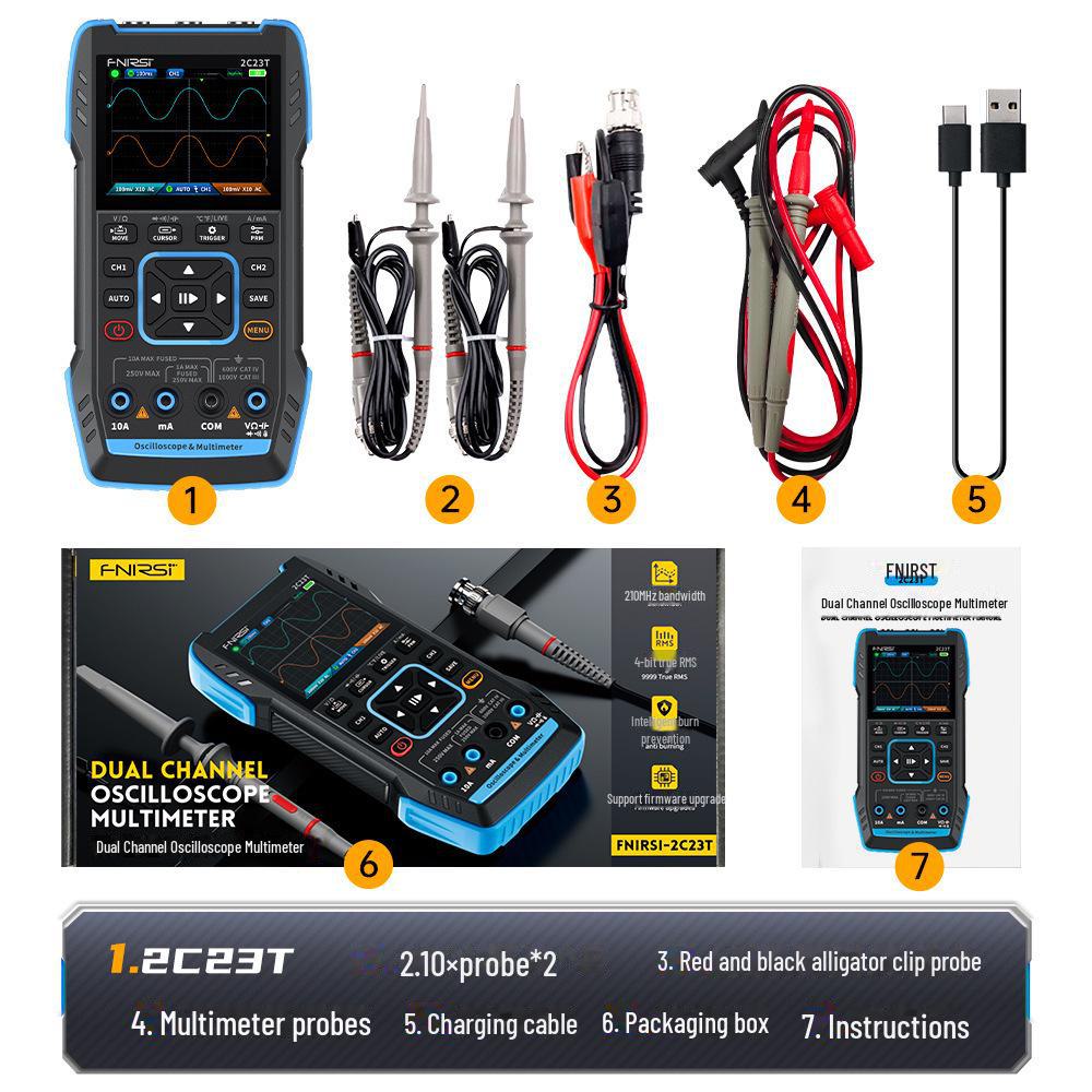 Handheld 3-in-1 Digital Oscilloscope Multimeter Shockproof Dual Channel Signal Generator.