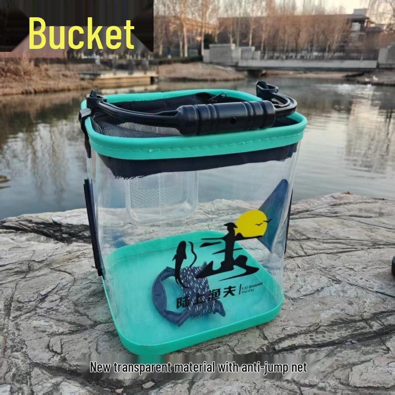 Transparent Portable Outdoor Fishing Bucket with EVA Handle - Thickened Live Fish Keeper and Lure Bucket