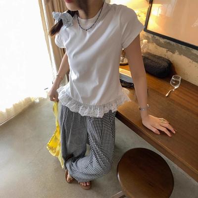 Women's Small Lace Lace Short-sleeved T-shirt Summer Slim-fit with A Base Shirt Patchwork Top