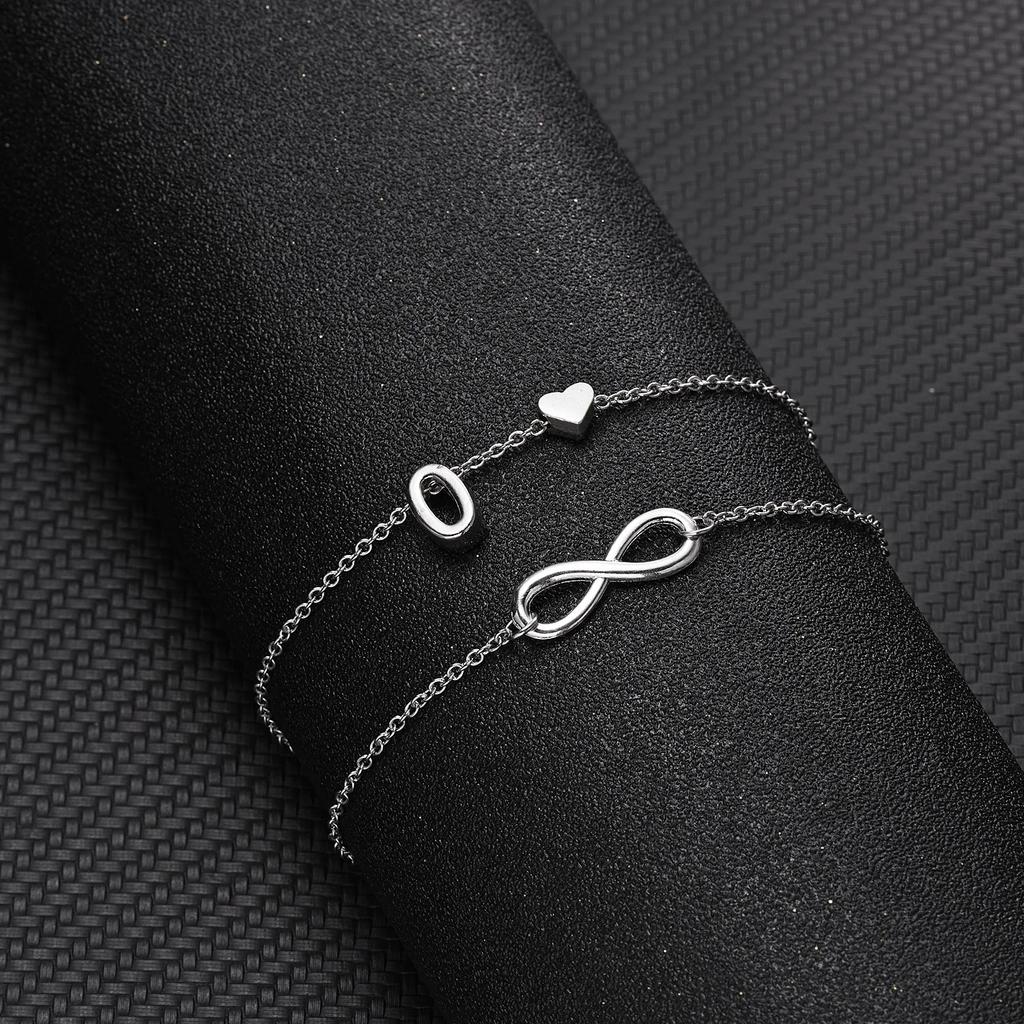 A-Z Letter Initial Anklet For Women Silver Color Initial Heart Anklet Bracelet Leg Chain Beach Party Travel Foot Jewelry