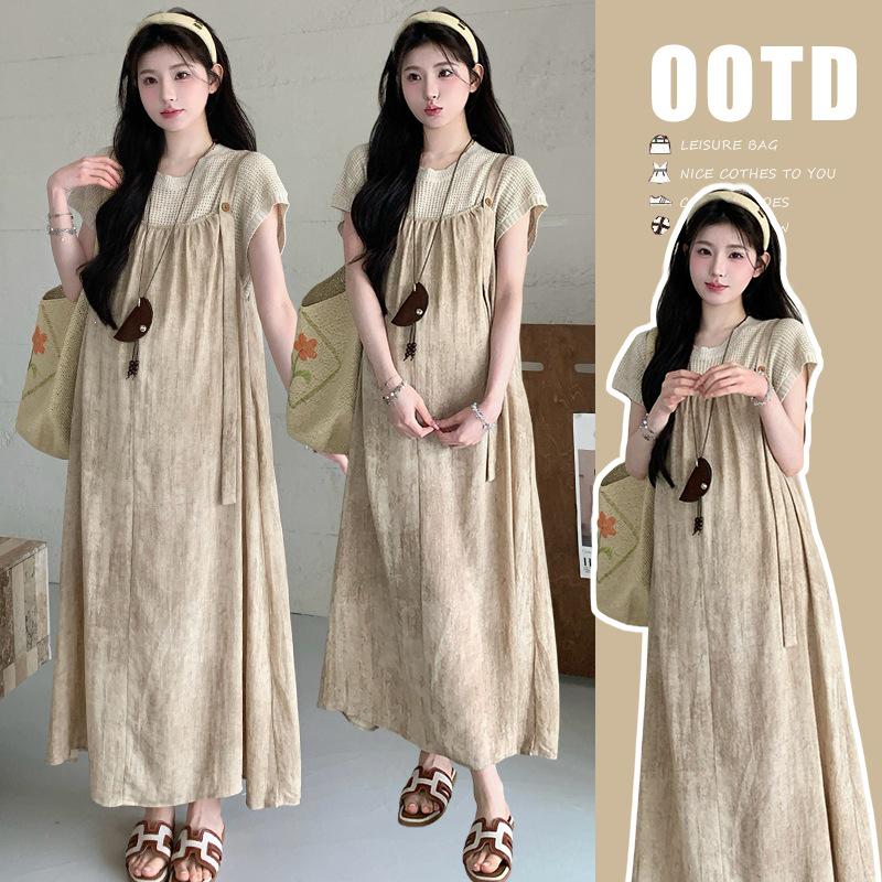 2026 Summer New Hollow Knit Inner Layer & Slimming Strap Skirt Two-Piece Maternity Set M