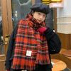 Festive Korean-Style Red Plaid Neck Warmer Scarf for Couples