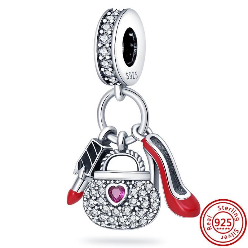 100% 925 Sterling Copper Love You Mom Dad Wife Family Heart Dangle Charm Fine Beads Fit Original Pantaro Charms Bracelet Zircon