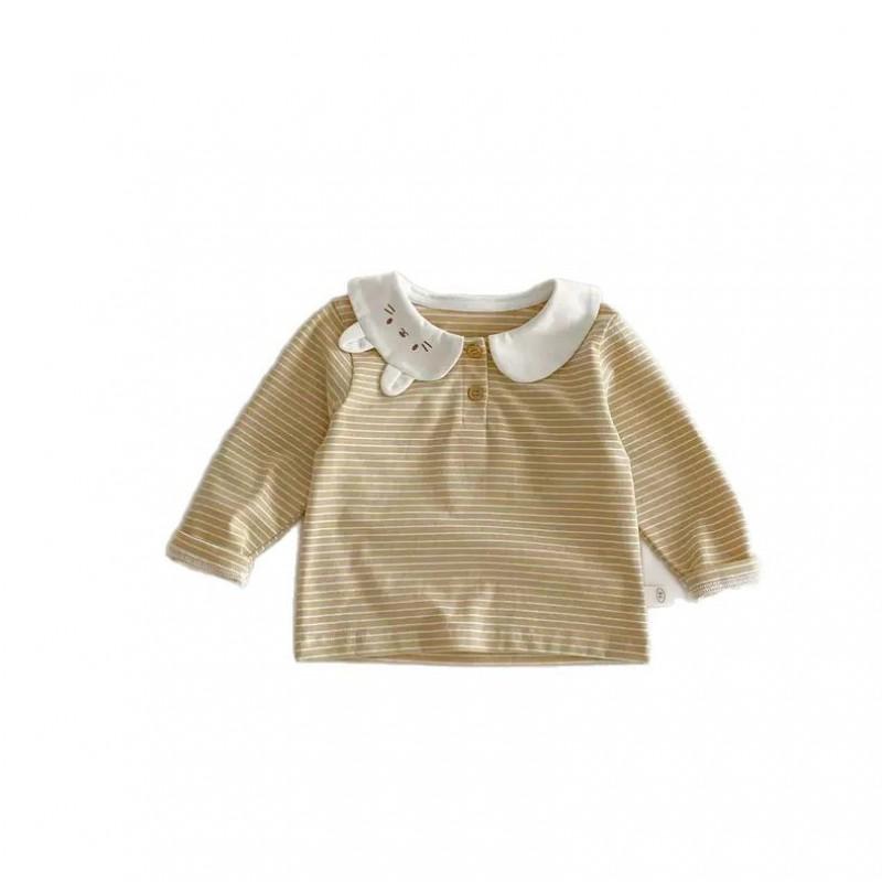 Girls Long Sleeve Cotton T-Shirt With Cartoon Ears Collar Striped Design Toddlers Kids