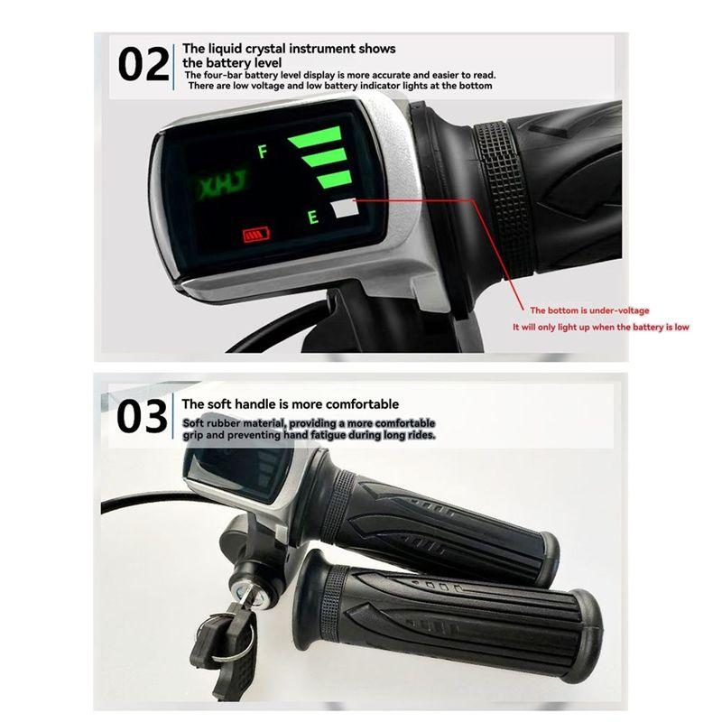 NEW HOT In Stock-For Electric Scooter Bike Parts- 48V Throttle Handlebar Grip Power Speed Rotary With Key With LCD Battery Displ