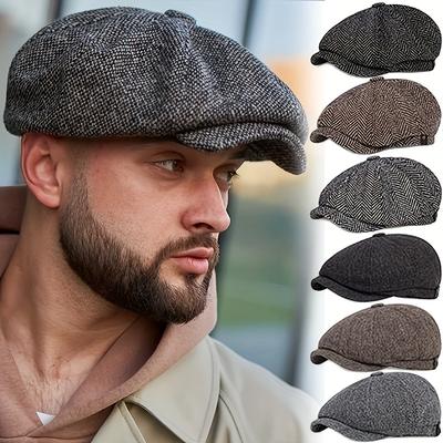 Herren Vintage Baskenmütze mit Schirm Freizeitkappe Atmungsaktiv & Hautfreundlich mit Verstellbarem Kopfumfang Streetstyle 1 Stück
