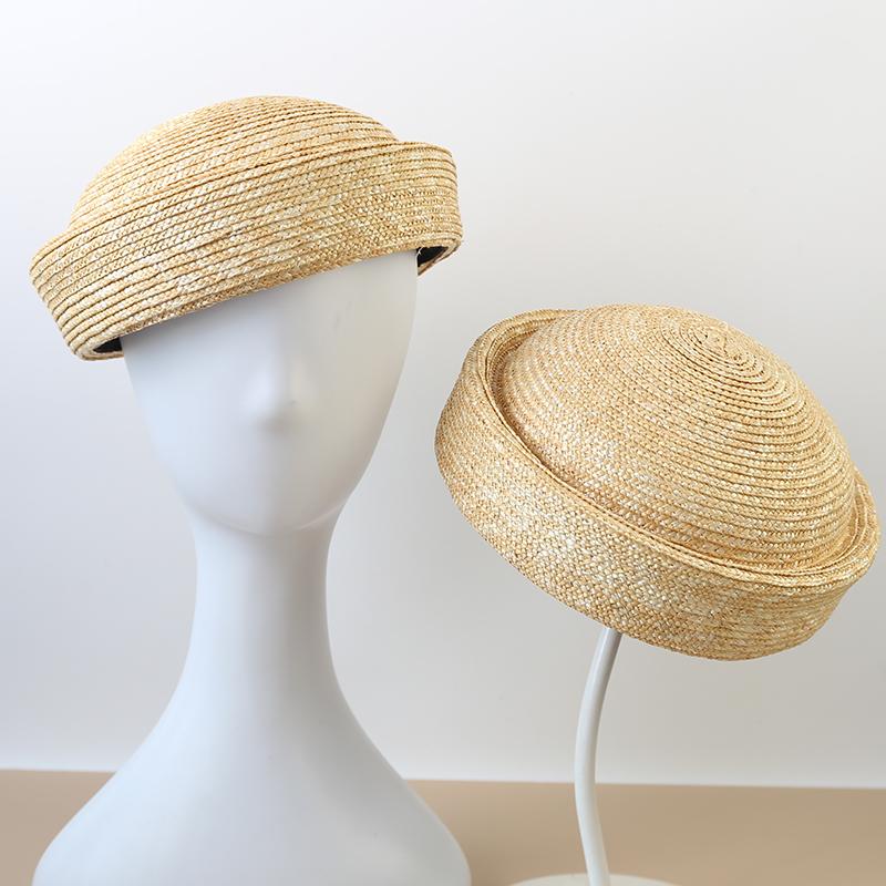 Spring And Summer Hand-Woven Straw Hat Berets High Quality Fine Wheat Straw Beach Sun Hats Women Retro Concave Shape Pillbox Hat