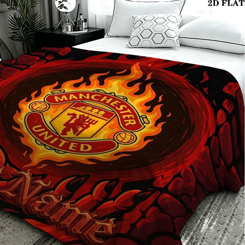 1PC Manchester United F Custom Name Patterned Flannel Blanket Suitable For All Seasons for Home Decor Warmth and Comfort Gifts Holiday Present