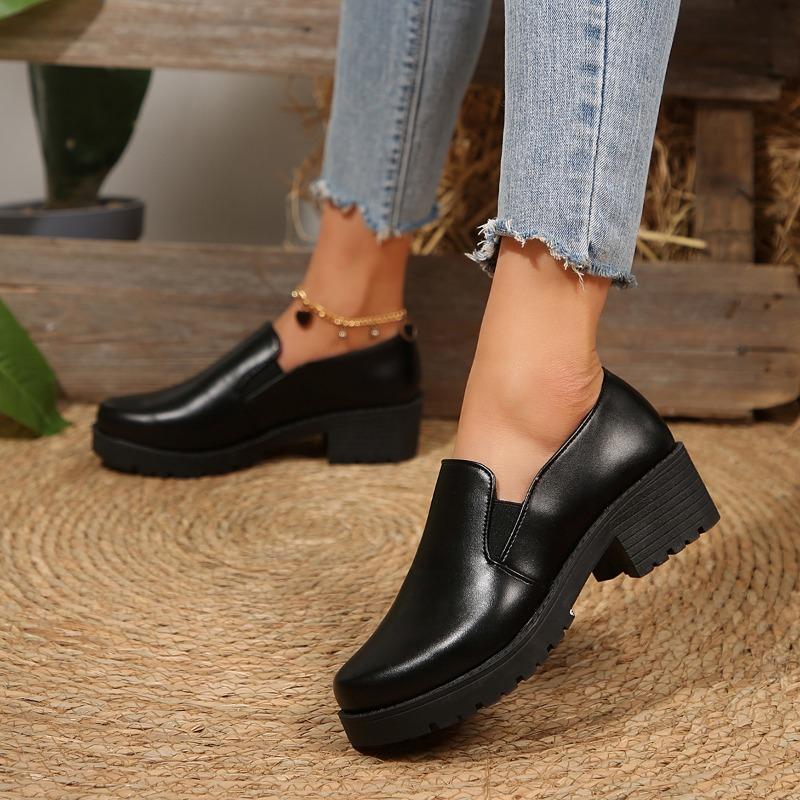 Round Toe Solid Color Pumps High Heel Square Heel 2025 Fashion Ladies Shoes Slip-on Spring/Autumn Office Pumps Salto Alto