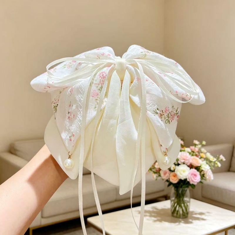 Grampo de Cabelo Floral de Chiffon Feito à Mão para Rabo de Cavalo com Cabelo Volumoso