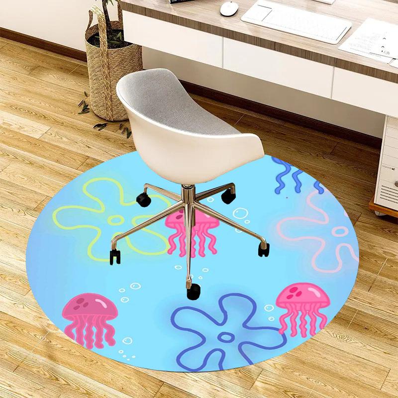 1pc Jellyfish underwater ocean sea marine Round carpet, Made of Polyester,Perfect for Decorating Office Chairs, Living Rooms, Vibrant Decorative Rug