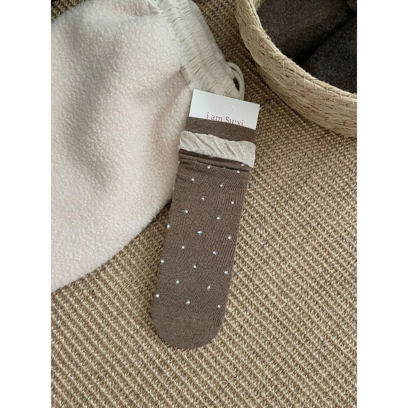 Autumn and Winter Personalized Retro Style Socks, Women's Bubble Lace, Flocked Polka Dot Pile Socks, Pure Cotton Boneless Mid-calf Socks